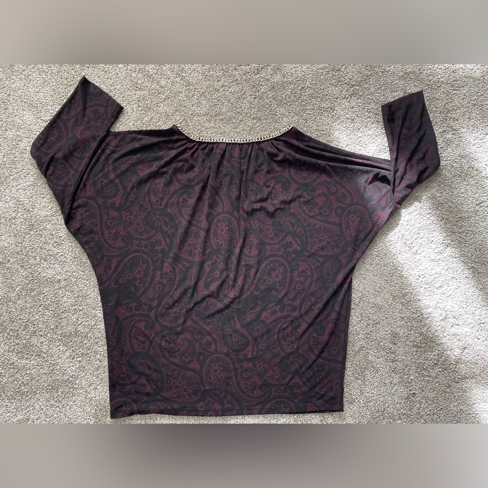 Michael Kors Burgundy Paisley Chain-Trim Blouse - Picture 7 of 10
